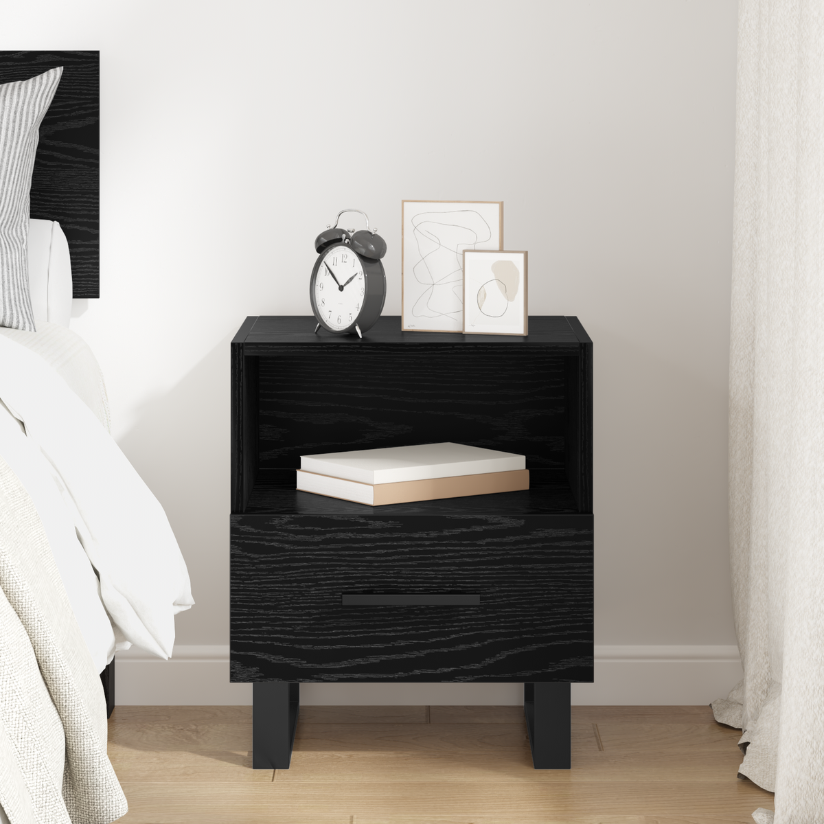 Bedside Cabinet Black Oak 40 x 35 x 47.5 cm Engineered Wood