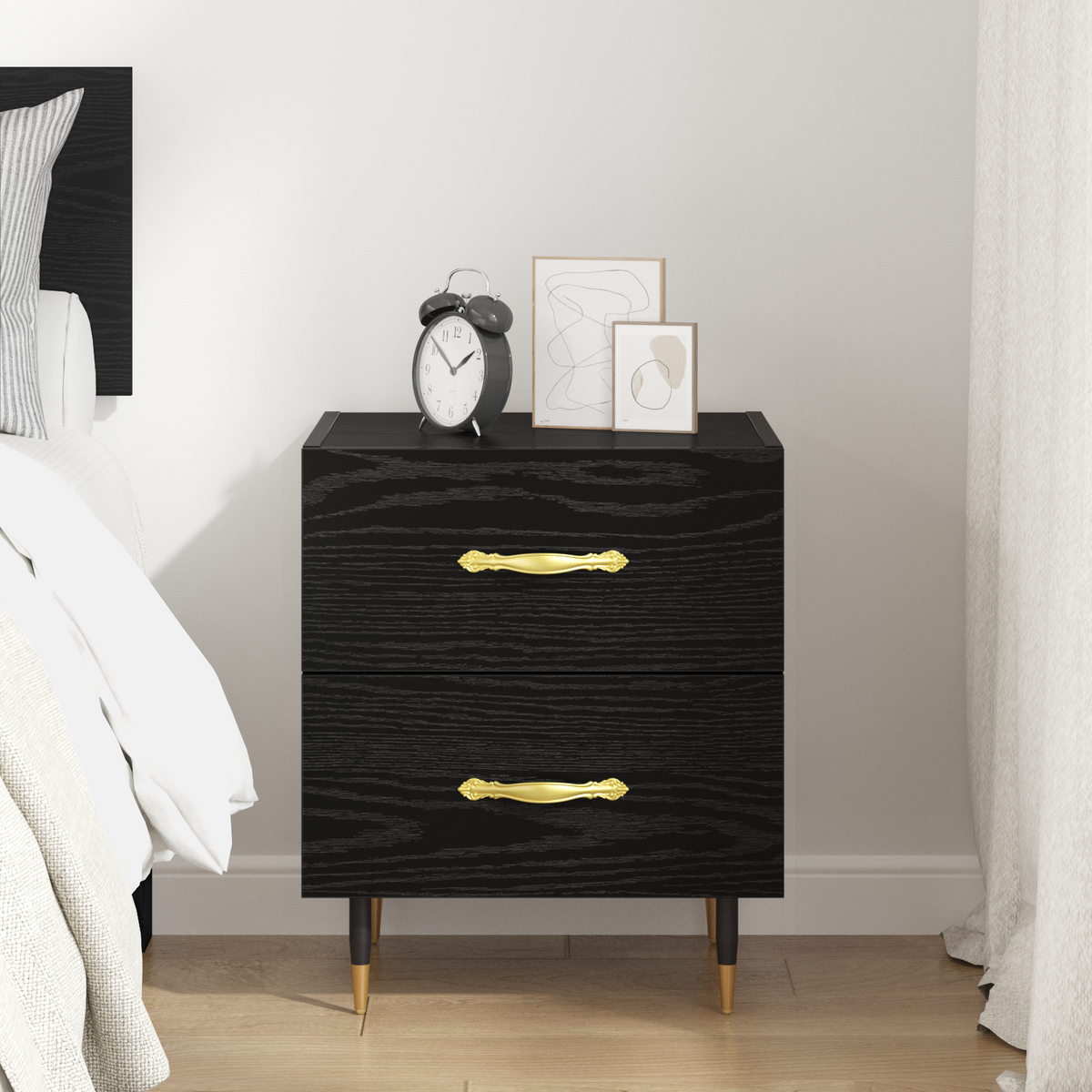 Bedside Cabinet Black Oak 40 x 35 x 47.5 cm Engineered Wood