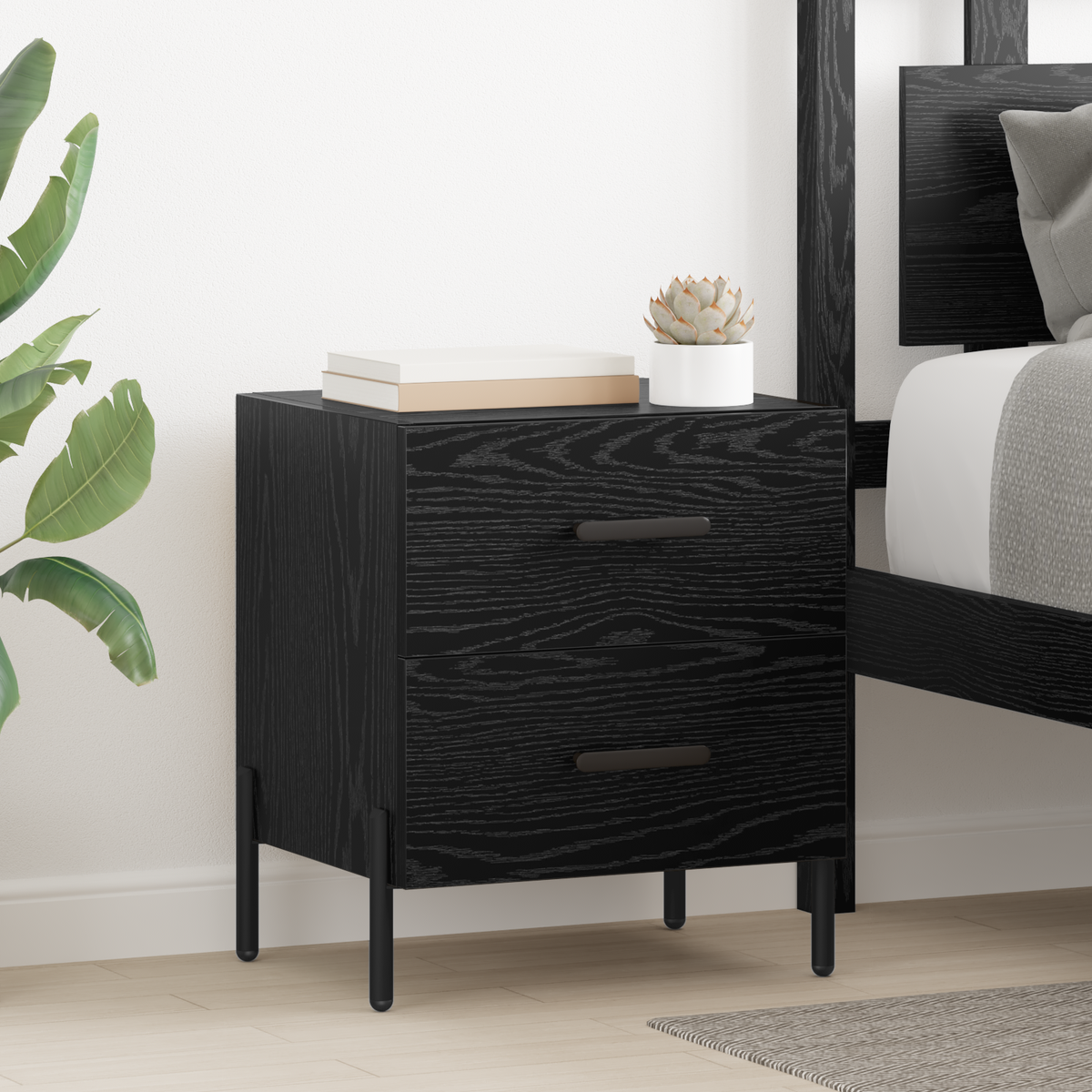 Bedside Cabinet 2 pcs Black Oak 40 x 35 x 47.5 cm