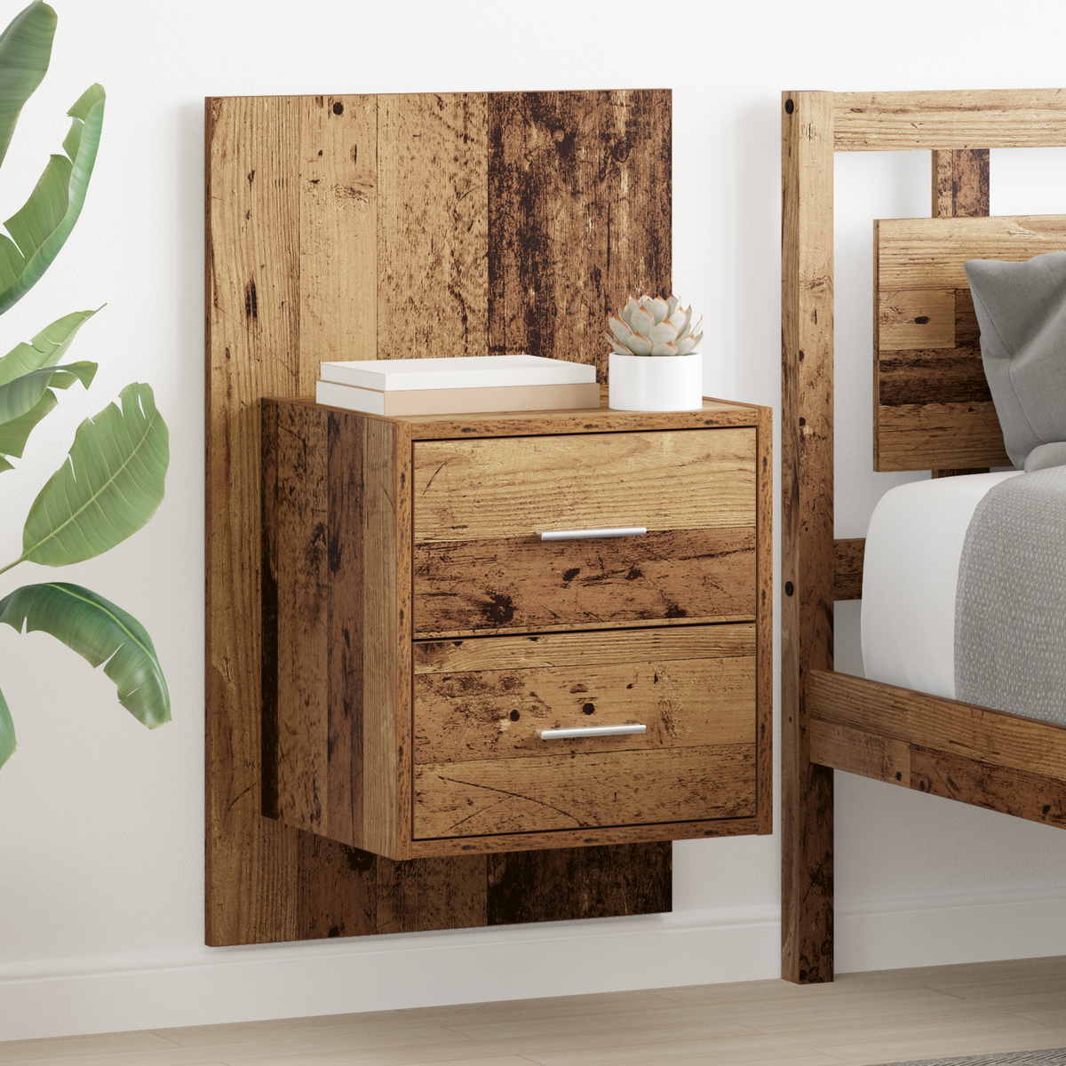 Wall-mounted Bedside Cabinet 2 pcs Old Wood 48.5 x 32.5 x 80 cm