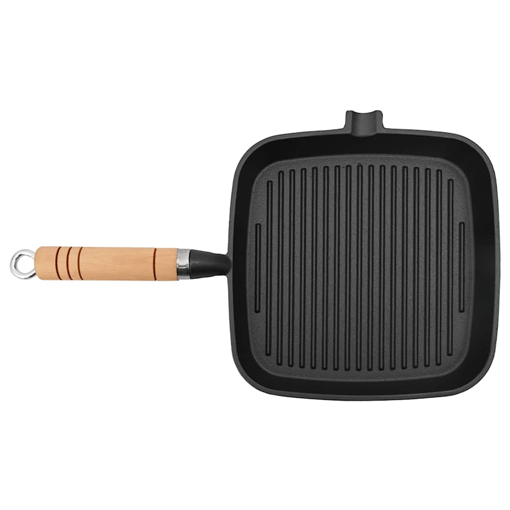 Grill Pan with Wooden Handle Cast Iron 20x20 cm