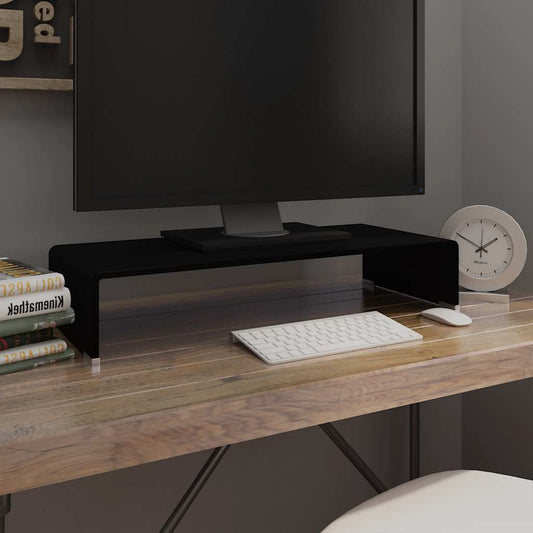 244136 vidaXL TV Stand/Monitor Riser Glass Black 70x30x13 cm