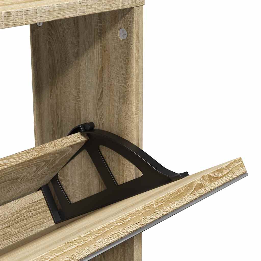 Shoe Cabinet 5-Layer Mirror Oak 63x17x169.5 cm