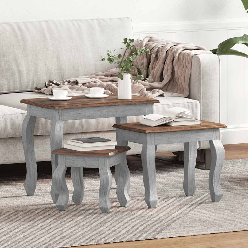 Nesting Table Set 3 Pieces Solid Mahogany Wood