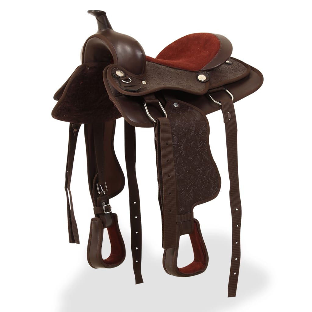 91350 vidaXL Western Saddle, Headstall&Breast Collar Real Leather 12" Brown