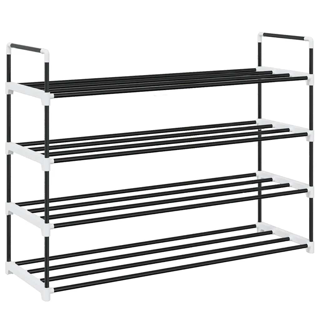 Shoe Rack with 4 Shelves Metal and Plastic Black