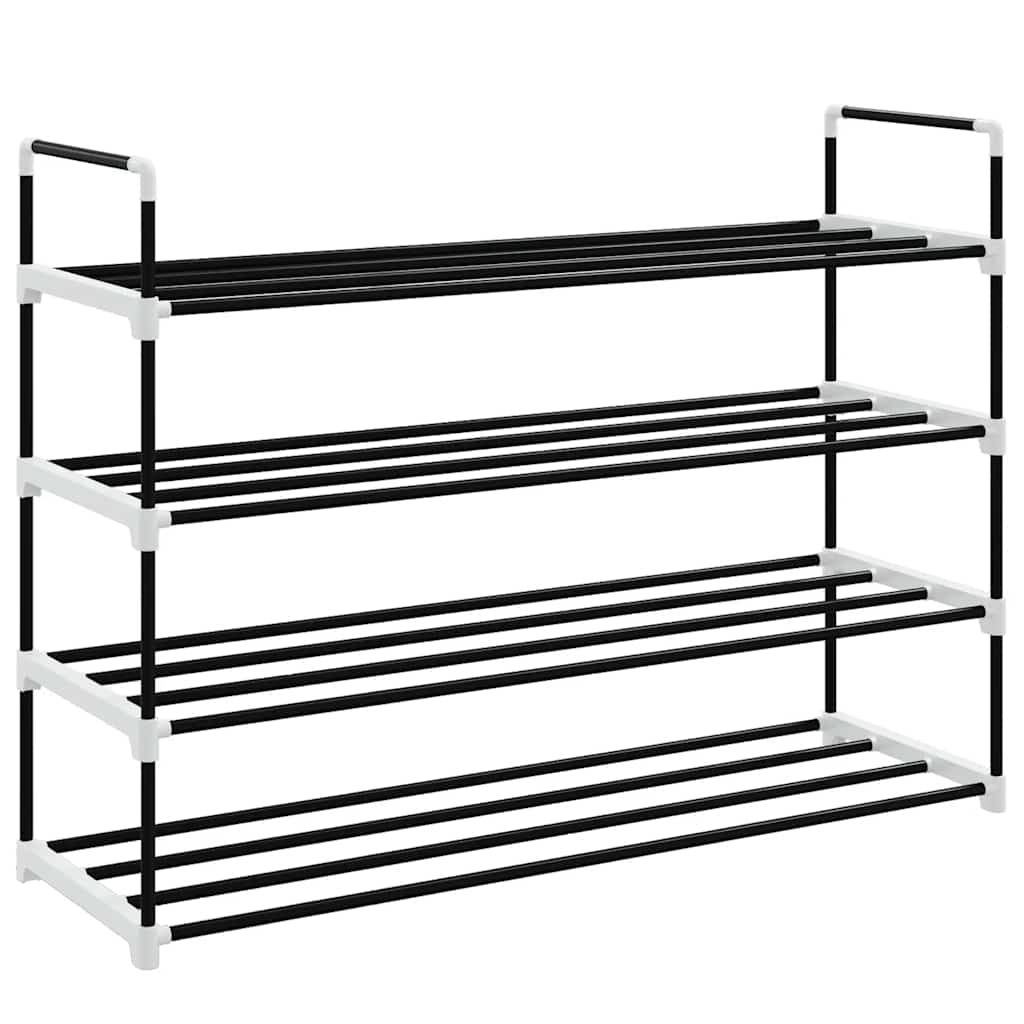 Shoe Rack with 4 Shelves Metal and Plastic Black