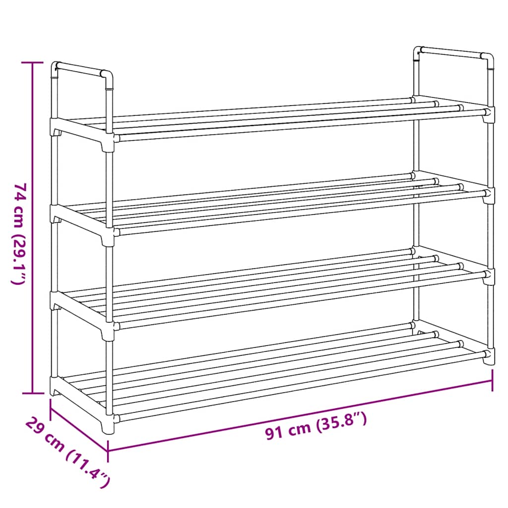 Shoe Rack with 4 Shelves Metal and Plastic Black