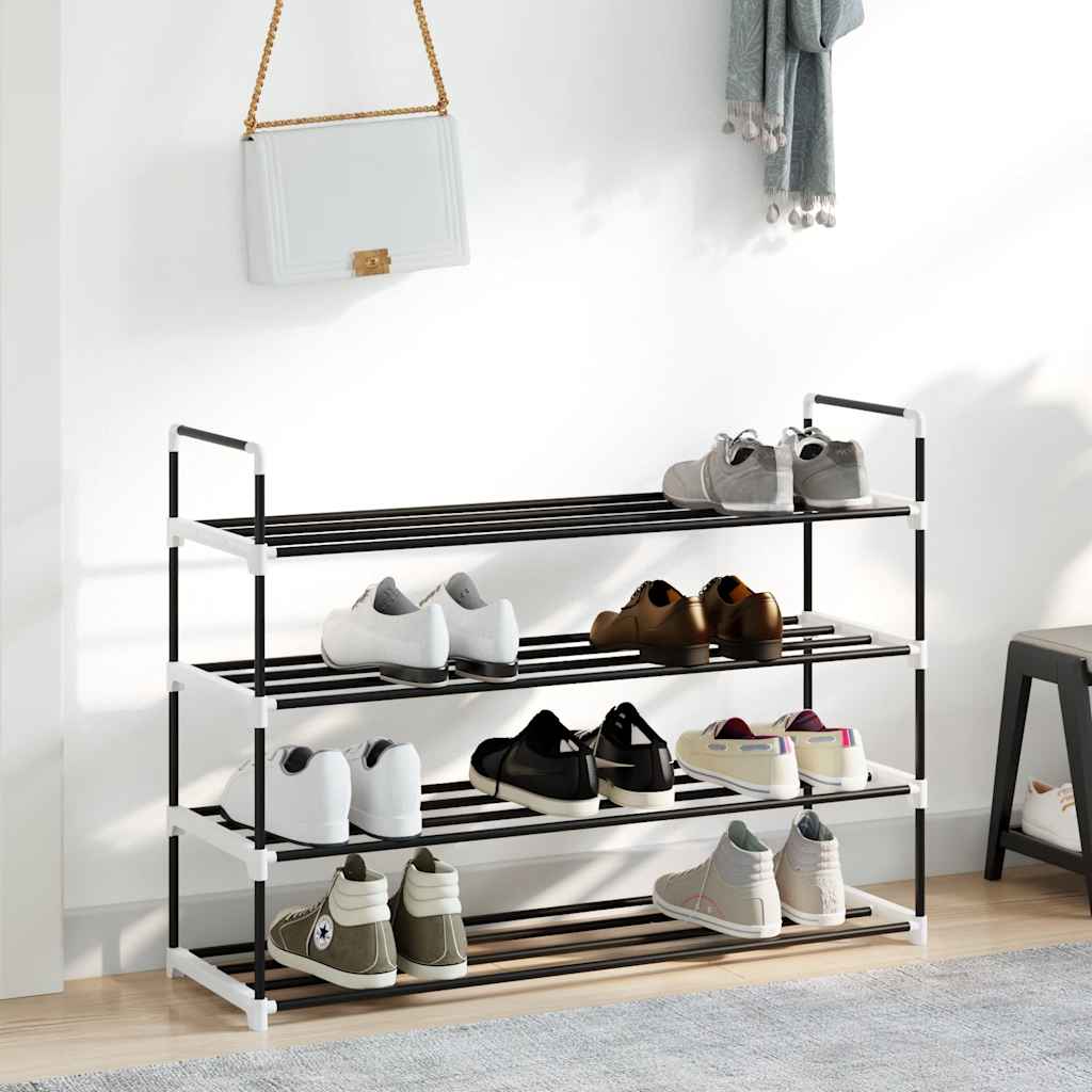 Shoe Rack with 4 Shelves Metal and Plastic Black