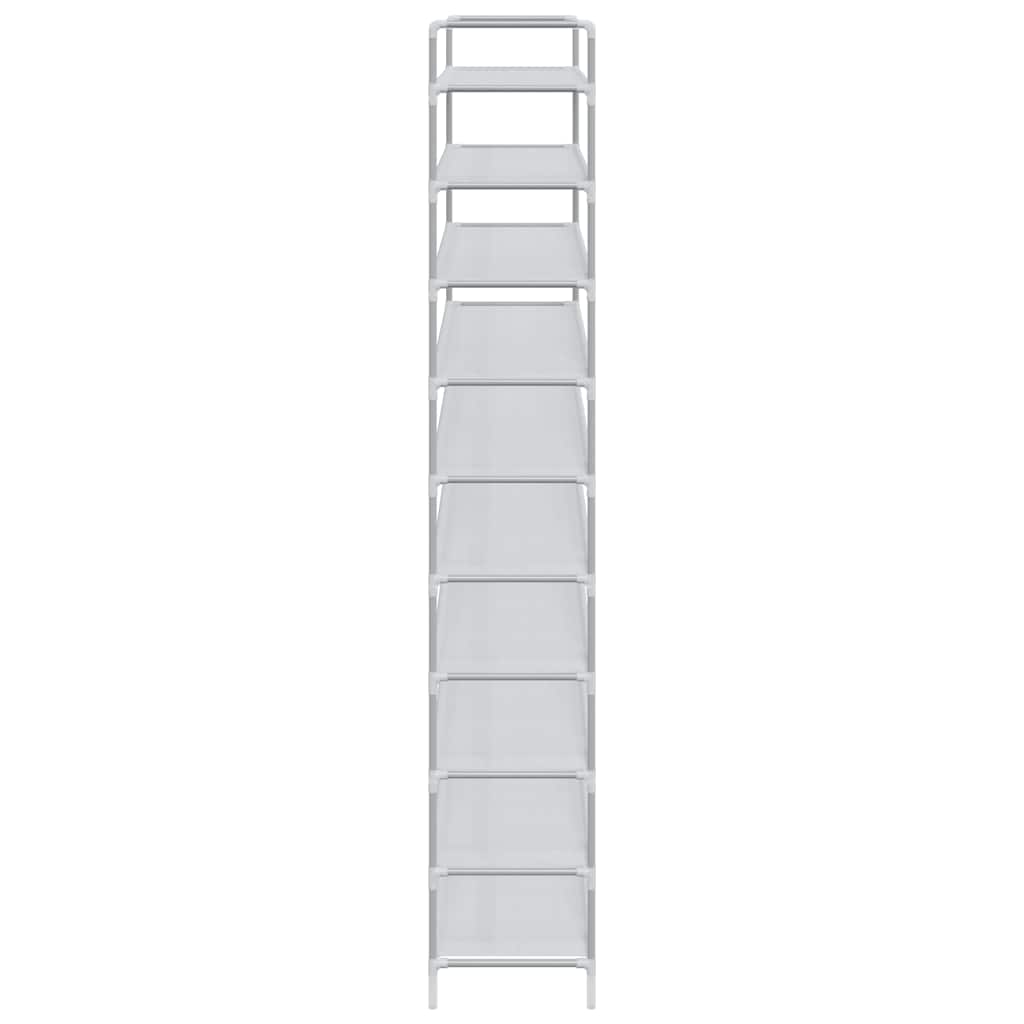 Shoe Rack with 10 Shelves Metal and Non-woven Fabric Silver
