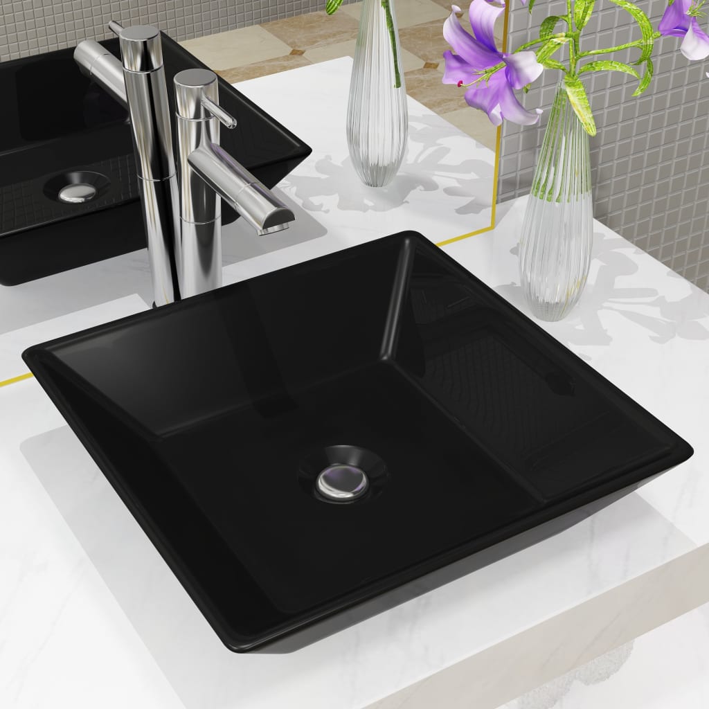 142739 vidaXL Basin Ceramic Square Black 41,5x41,5x12 cm
