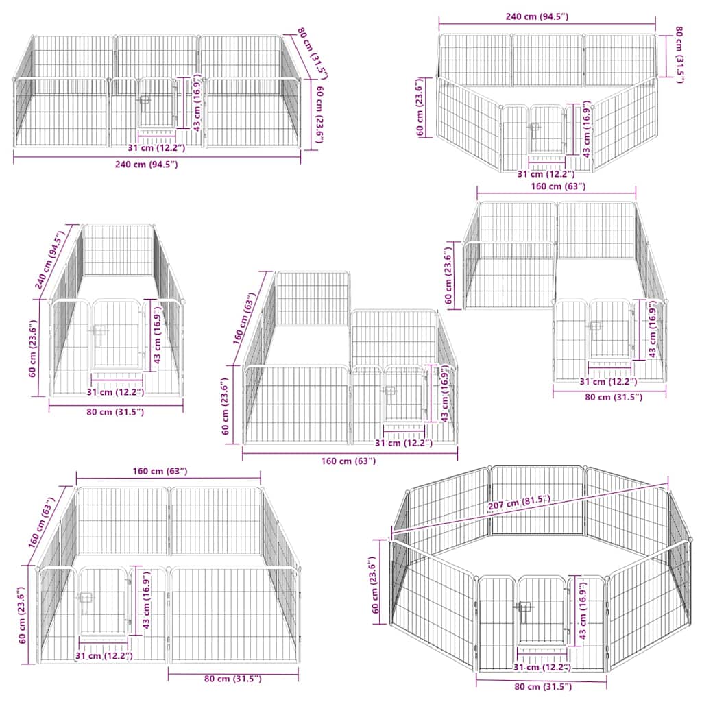 Dog Playpen 8 Panels Steel 80x60 cm Black