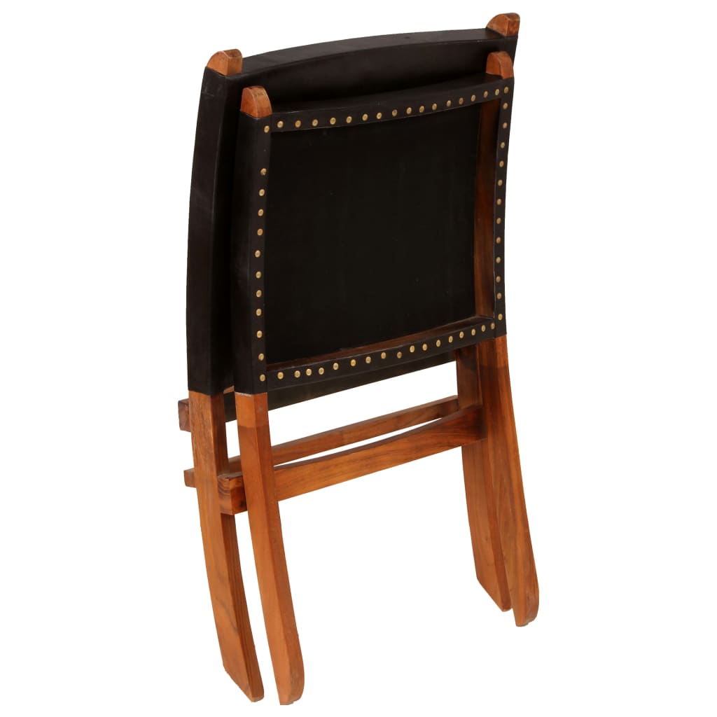 Folding Chair Black Real Leather