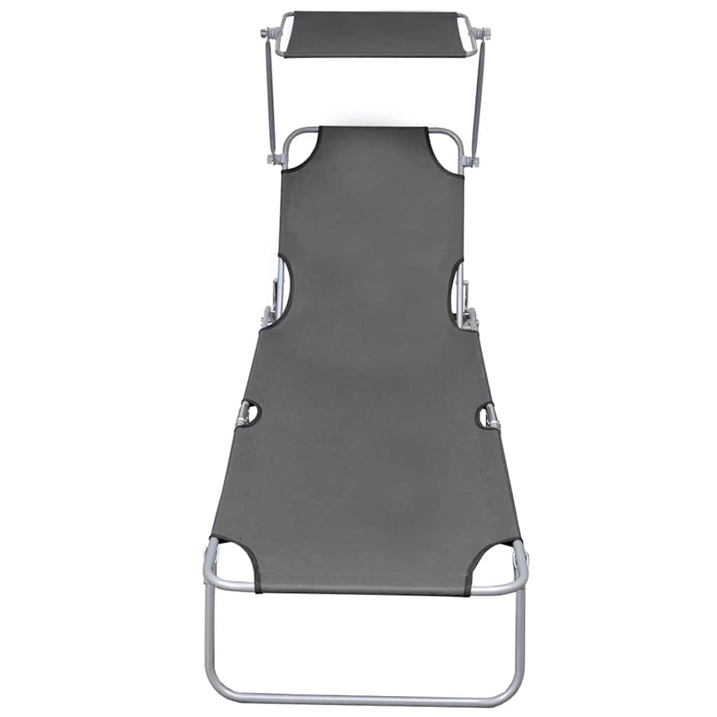 44291 vidaXL Folding Sun Lounger with Canopy Steel Grey
