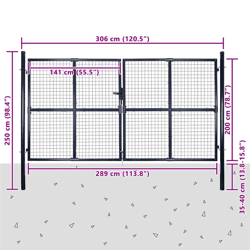 Mesh Garden Gate Galvanised Steel 300x200 cm Grey