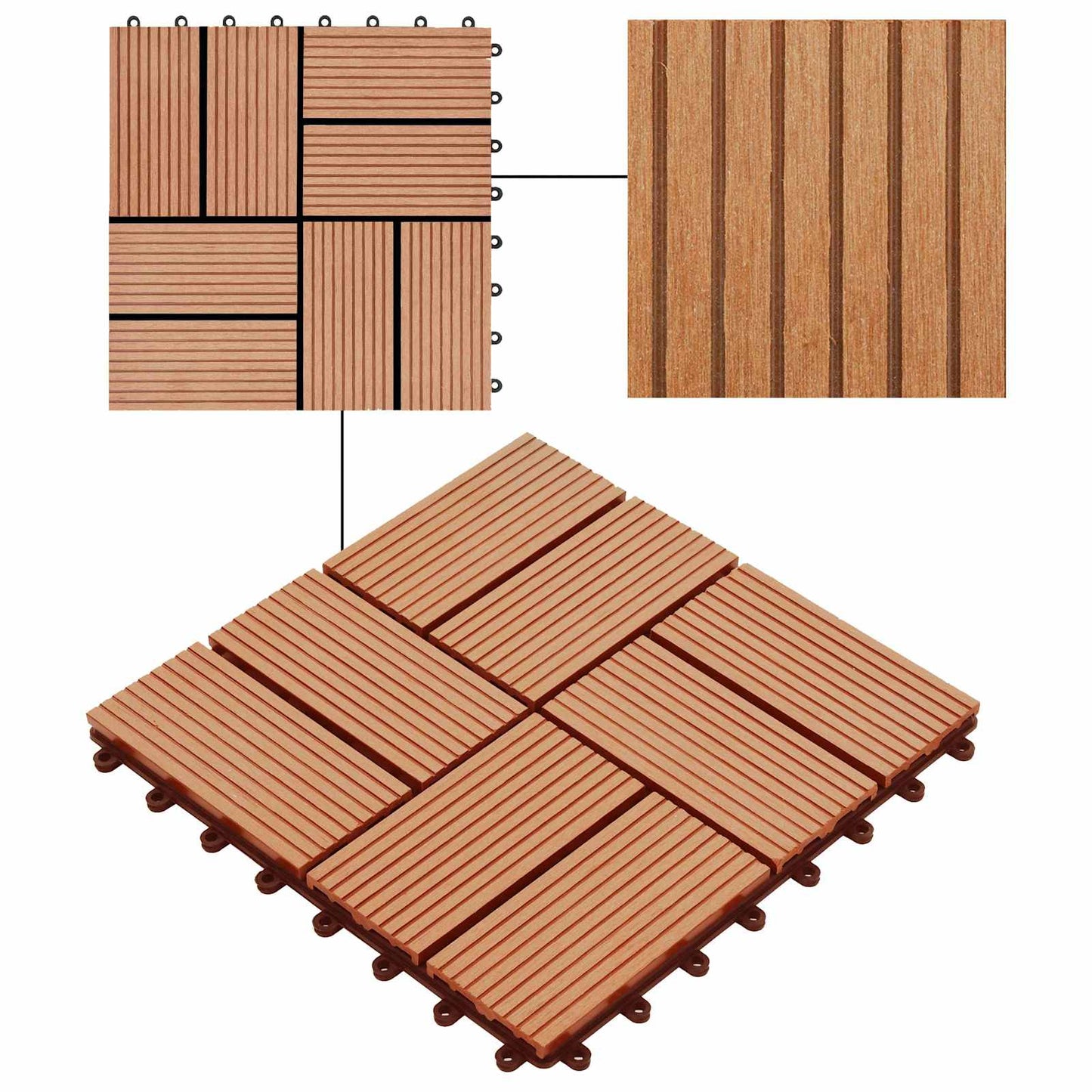 Decking Tile 11 pcs Teak 30 x 30 cm WPC