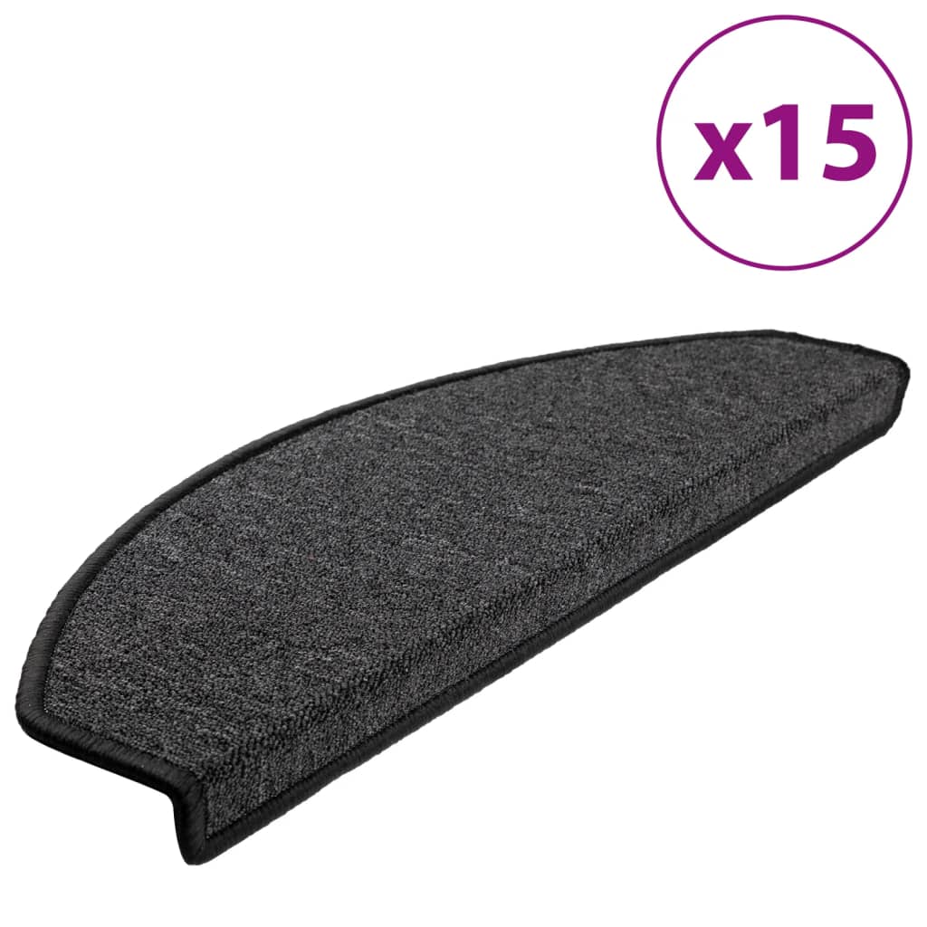 Stair mats 15 pcs 65 x 24 x 4 cm Non-Slip Anthracite