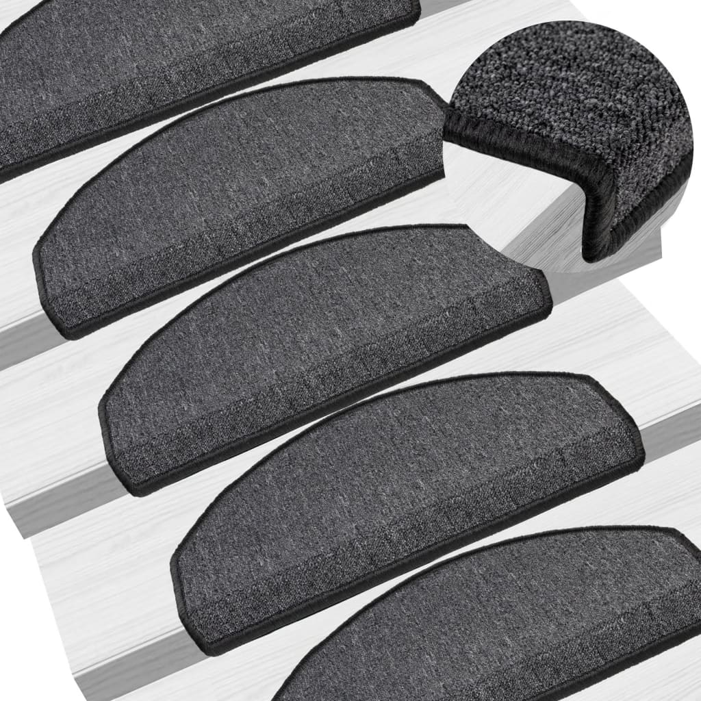 Stair mats 15 pcs 65 x 24 x 4 cm Non-Slip Anthracite