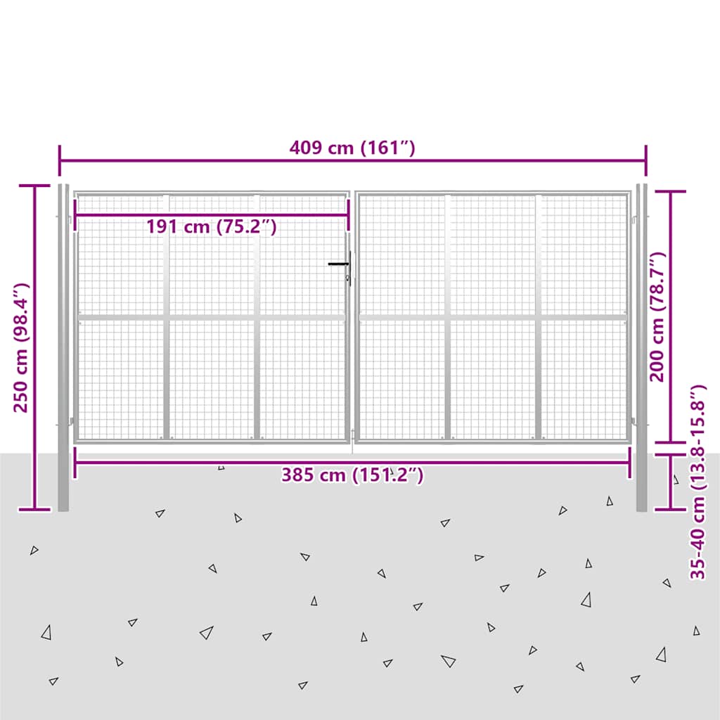 Garden Gate Galvanised Steel 400x200 cm Silver