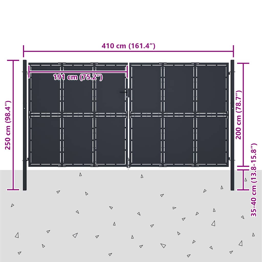 Garden Gate Steel 400x200 cm Anthracite