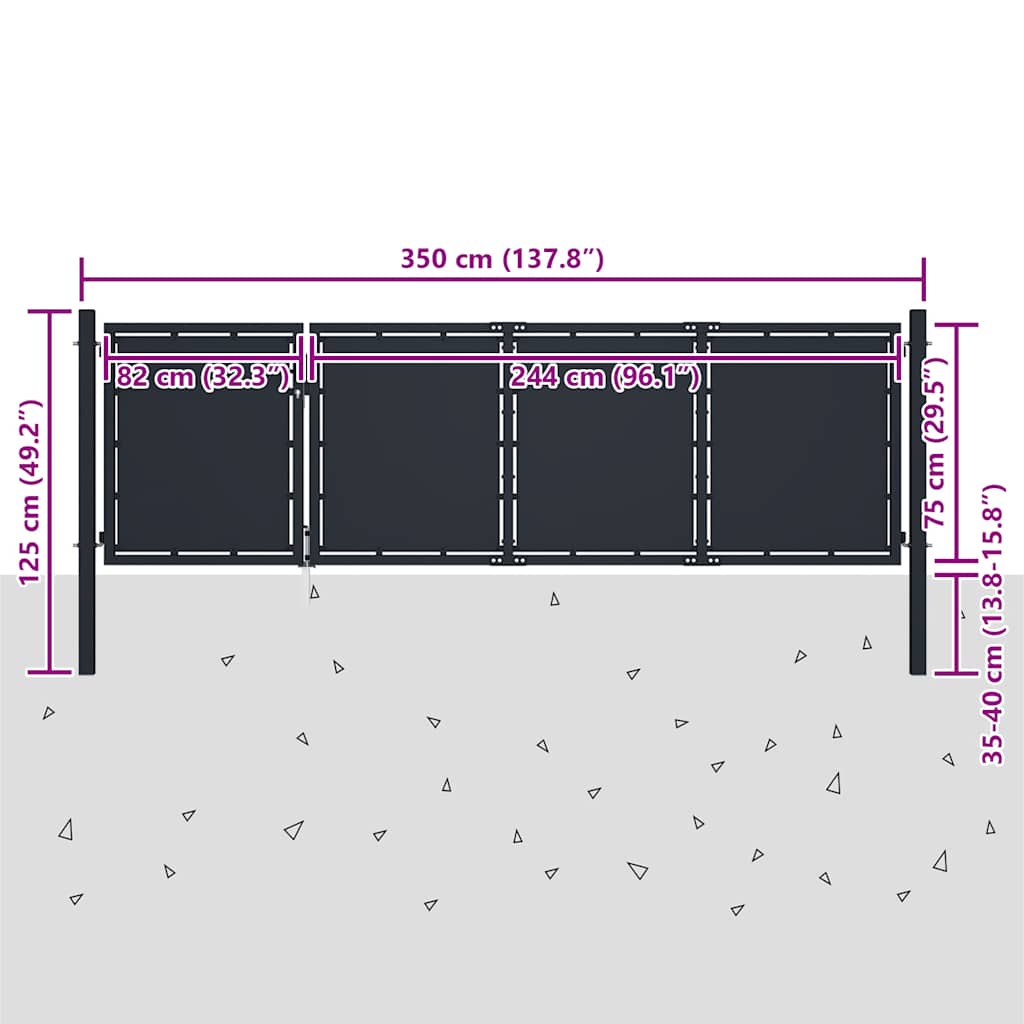 Garden Gate Steel 350x75 cm Anthracite