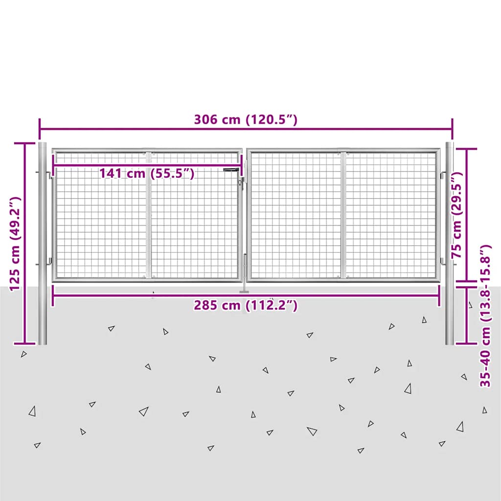 Garden Gate Galvanised Steel 306x75 cm Silver