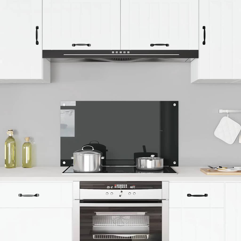 Kitchen Backsplash Black 90 x 50 cm Tempered Glass