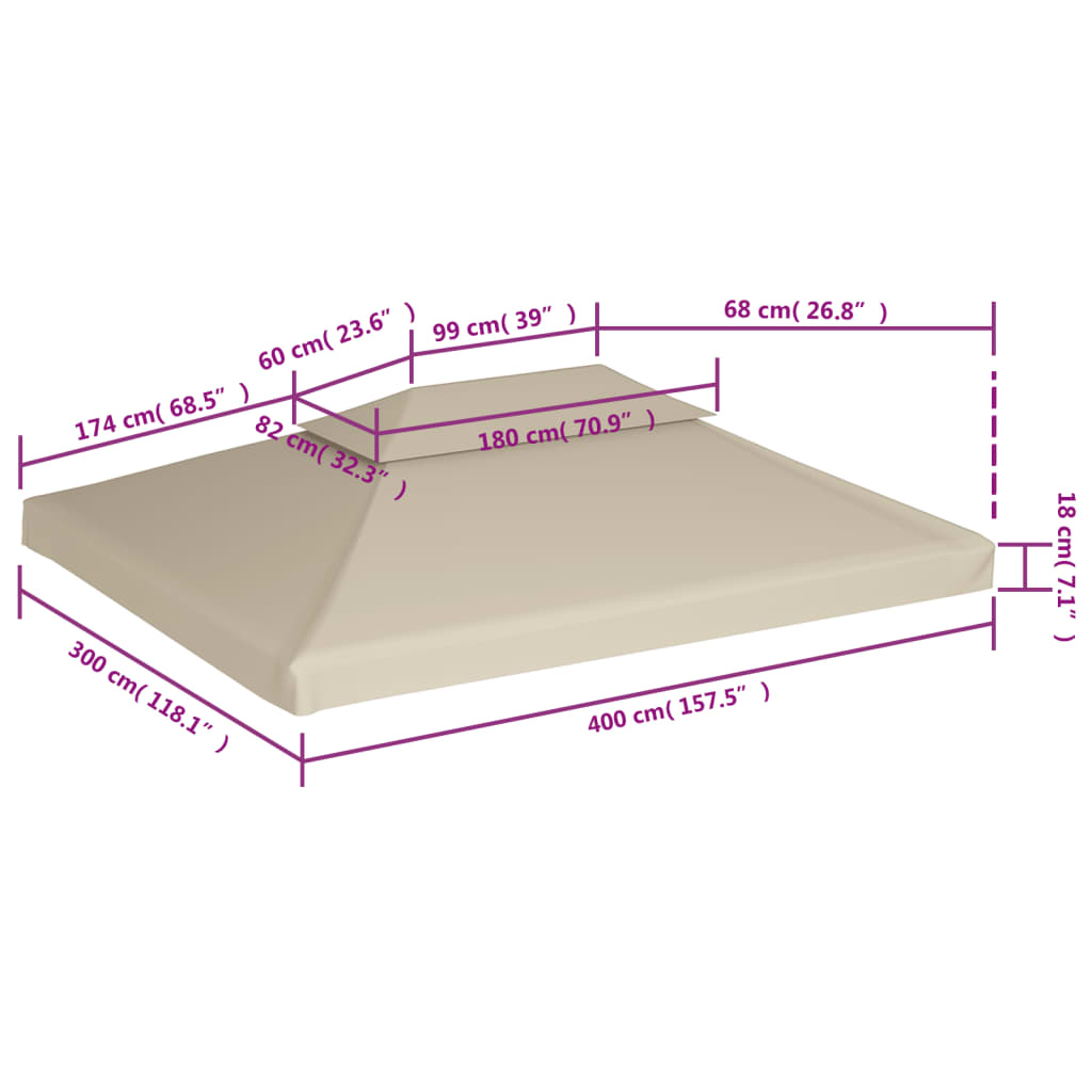 Gazebo Cover Canopy Replacement 310 g / m² Beige 3 x 4 m