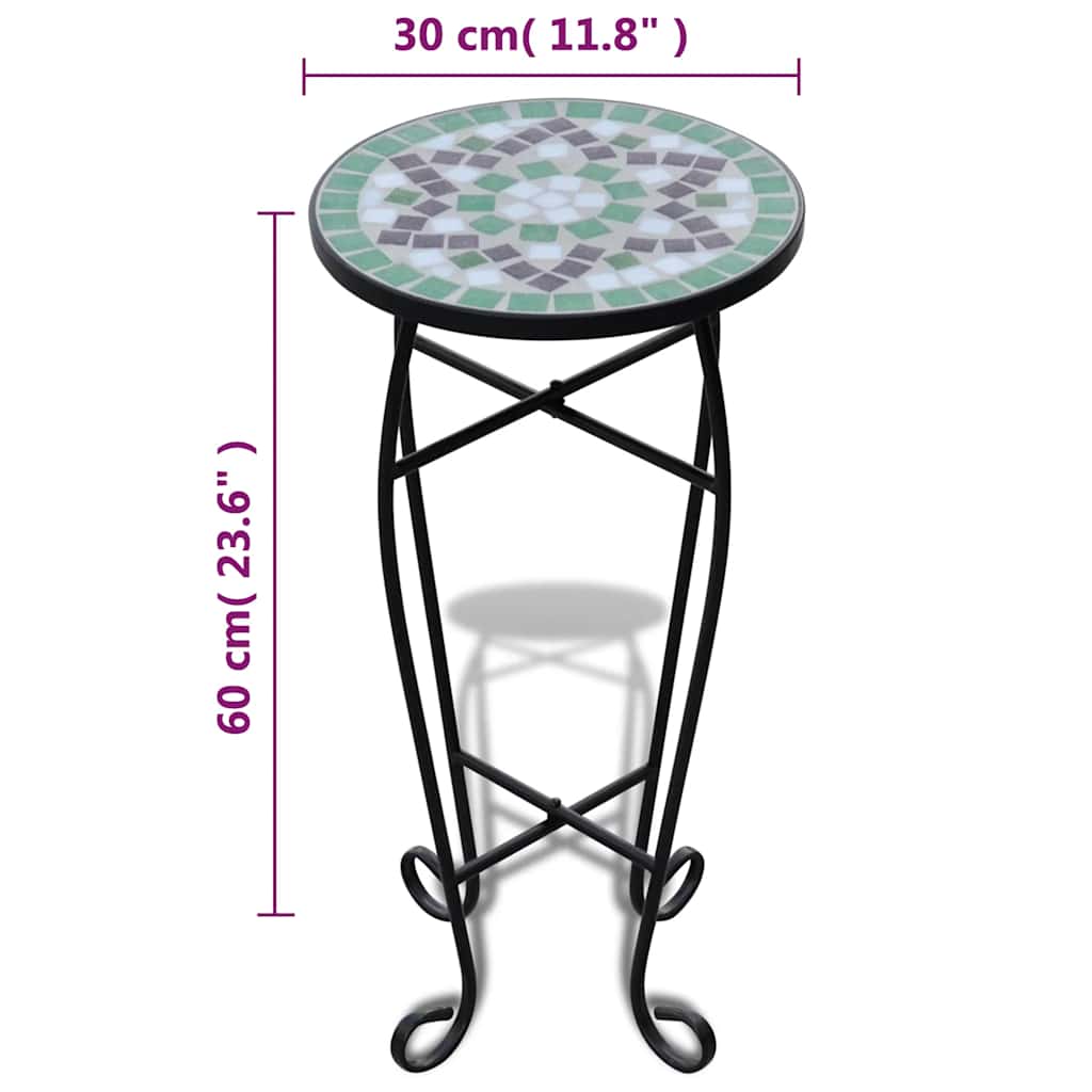 Mosaic Side Table Plant Table Green and White