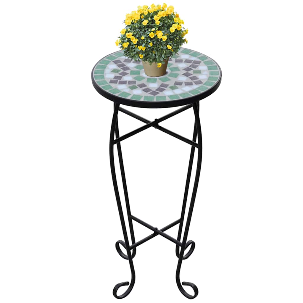 Mosaic Side Table Plant Table Green and White