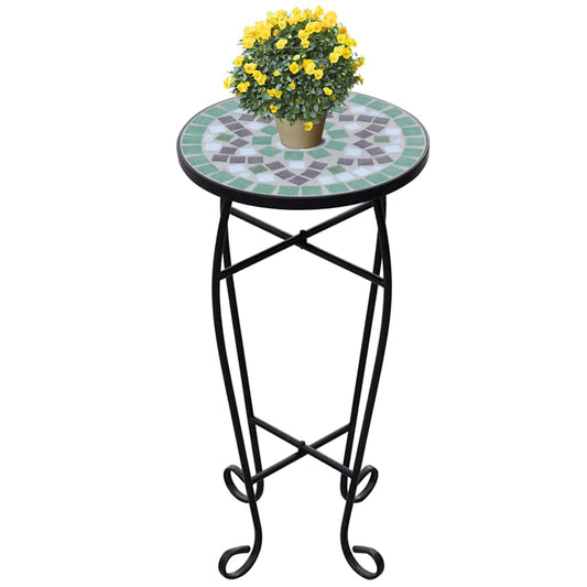 Mosaic Side Table Plant Table Green and White