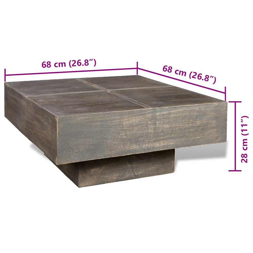 Coffee Table Dark Brown Square Solid Mango Wood