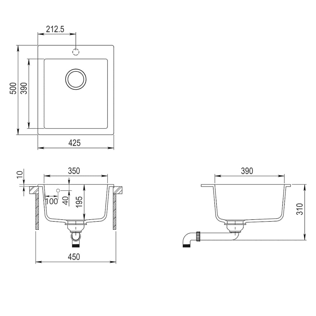 Overmount Kitchen Sink Single Basin Granite White