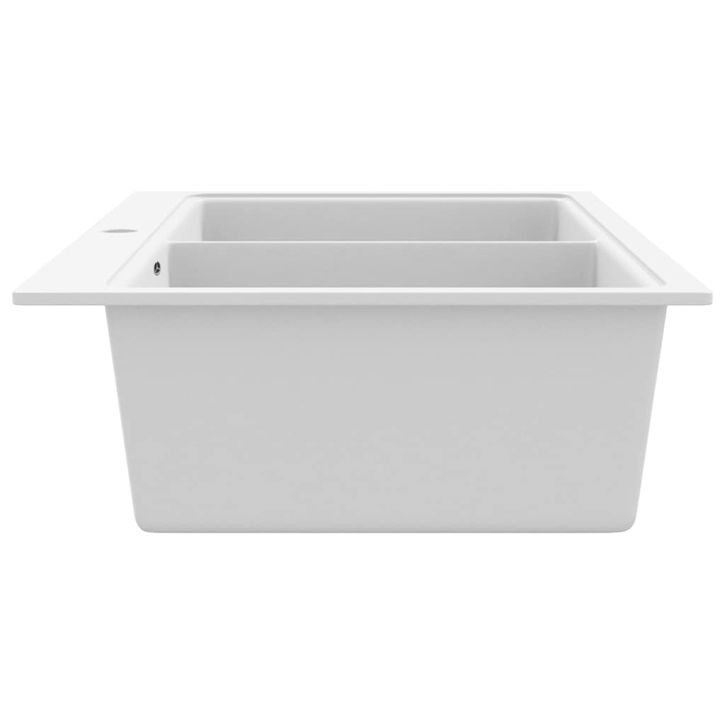 Overmount Kitchen Sink Double Basin Granite White