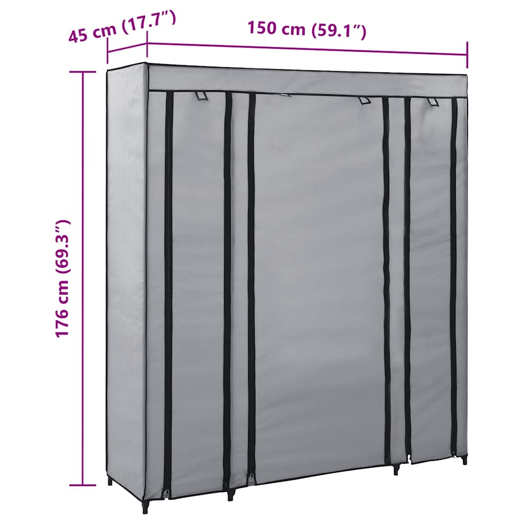 Wardrobe with Compartments and Rods Grey 150x45x176 cm Fabric
