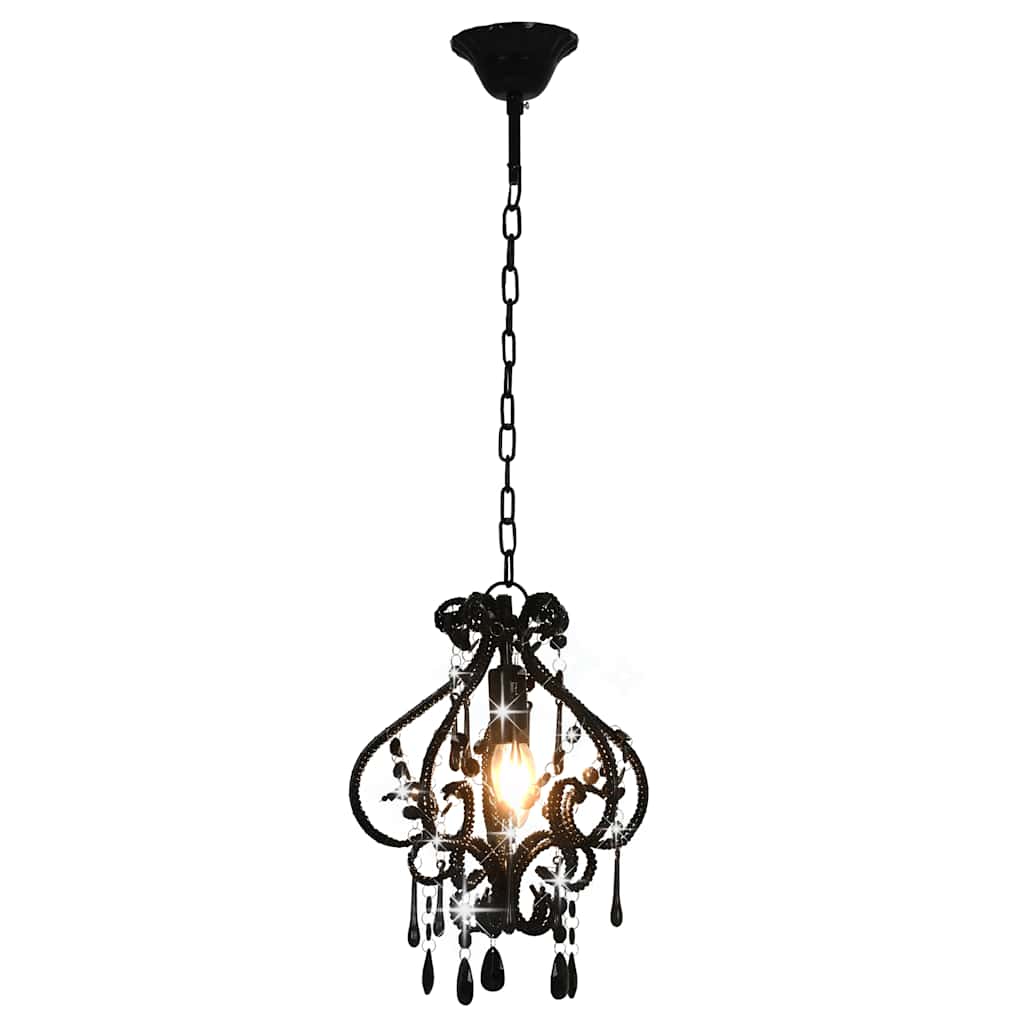 Ceiling Lamp with Beads Black Round E14