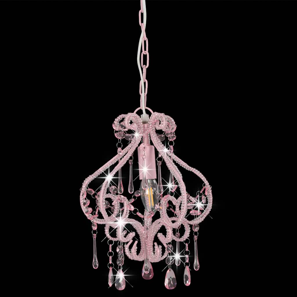 Ceiling Lamp with Beads Pink Round E14