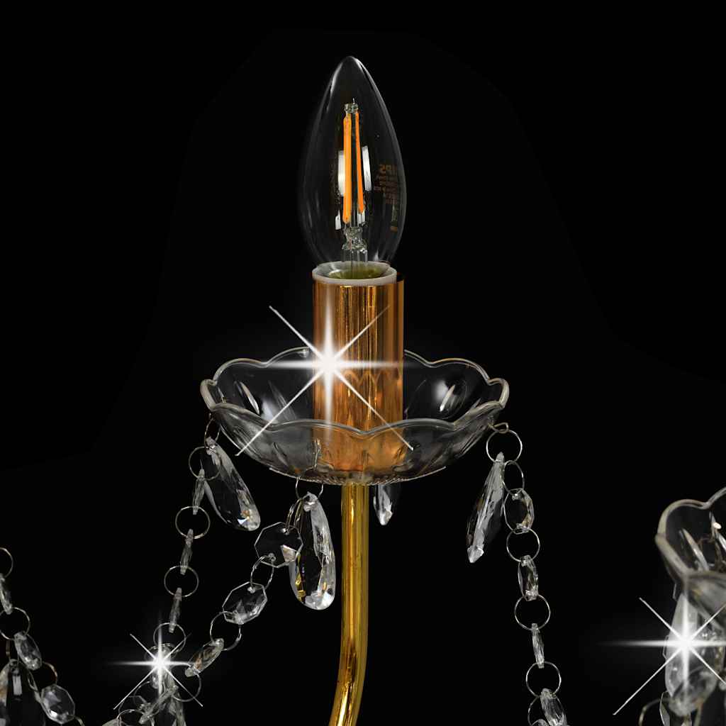Chandelier with Beads Golden 12 x E14 Bulbs