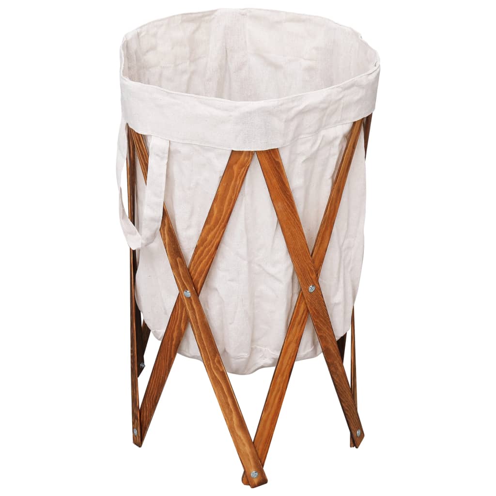 Folding Laundry Basket Cream Wood and Fabric
