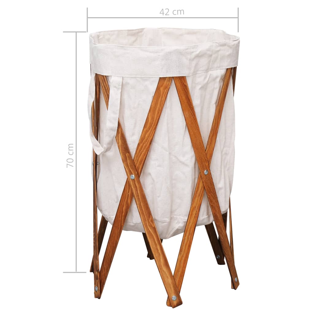 Folding Laundry Basket Cream Wood and Fabric