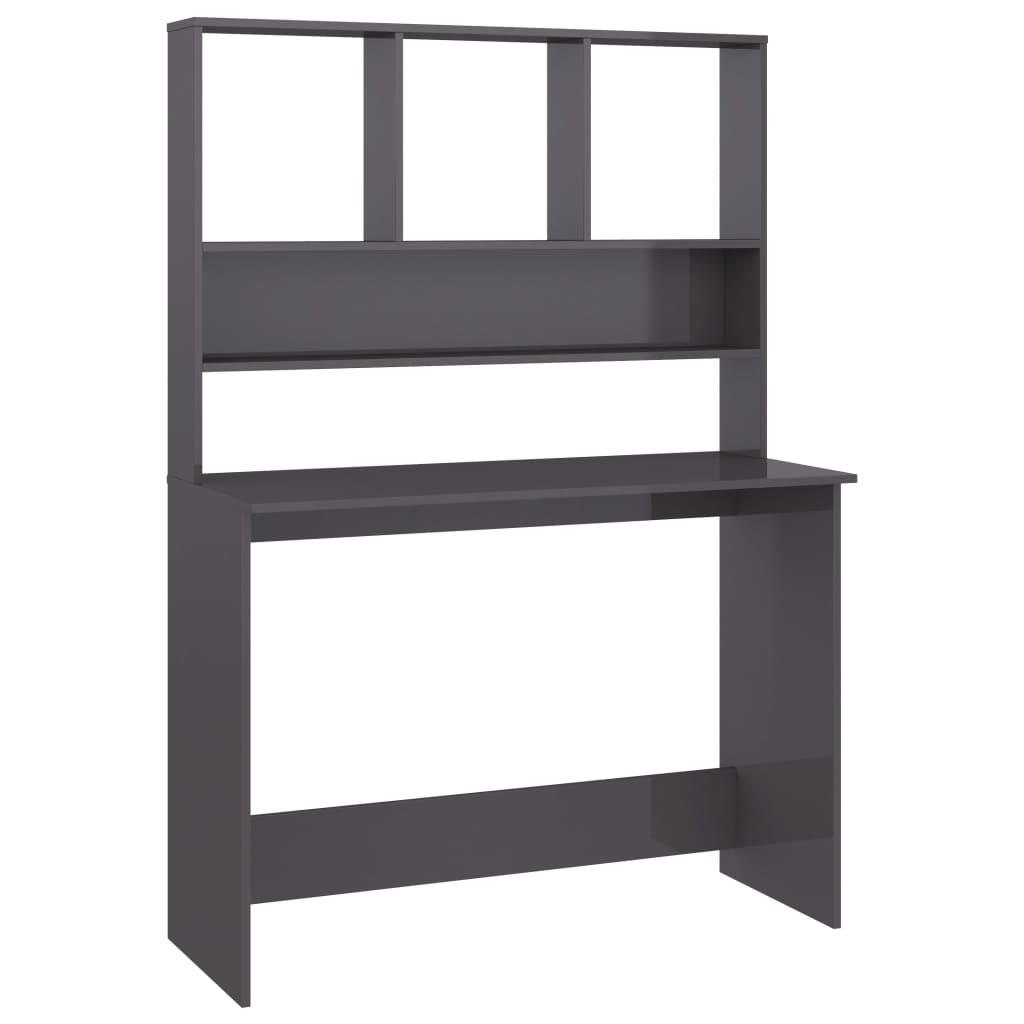 Desk with Shelf High Gloss Grey 110x45x157 cm Engineered Wood