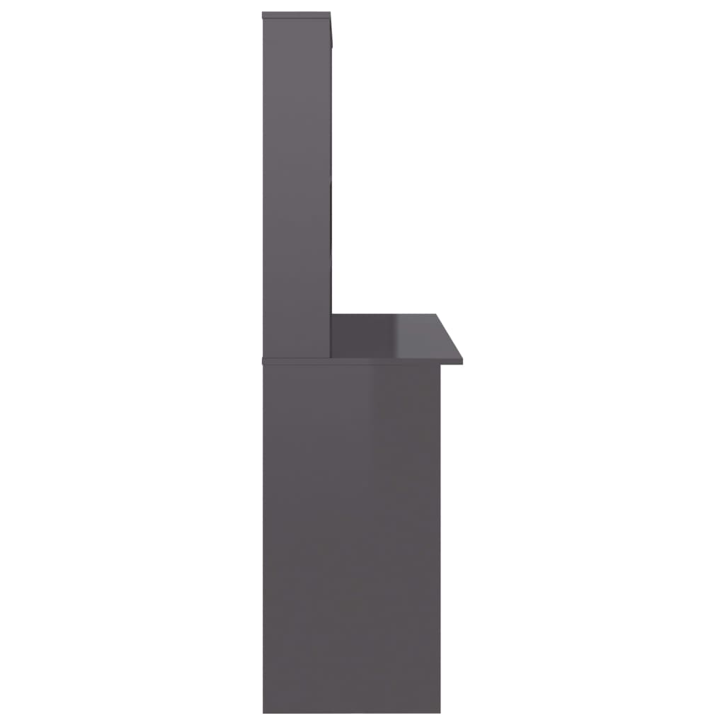 Desk with Shelf High Gloss Grey 110x45x157 cm Engineered Wood