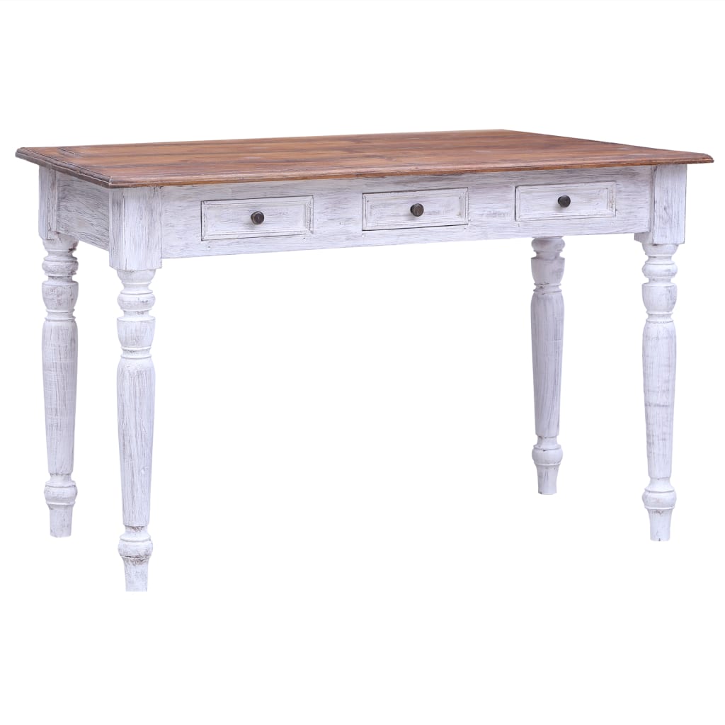 Desk with Drawers White 117x57x75 cm Solid Mahogany Wood