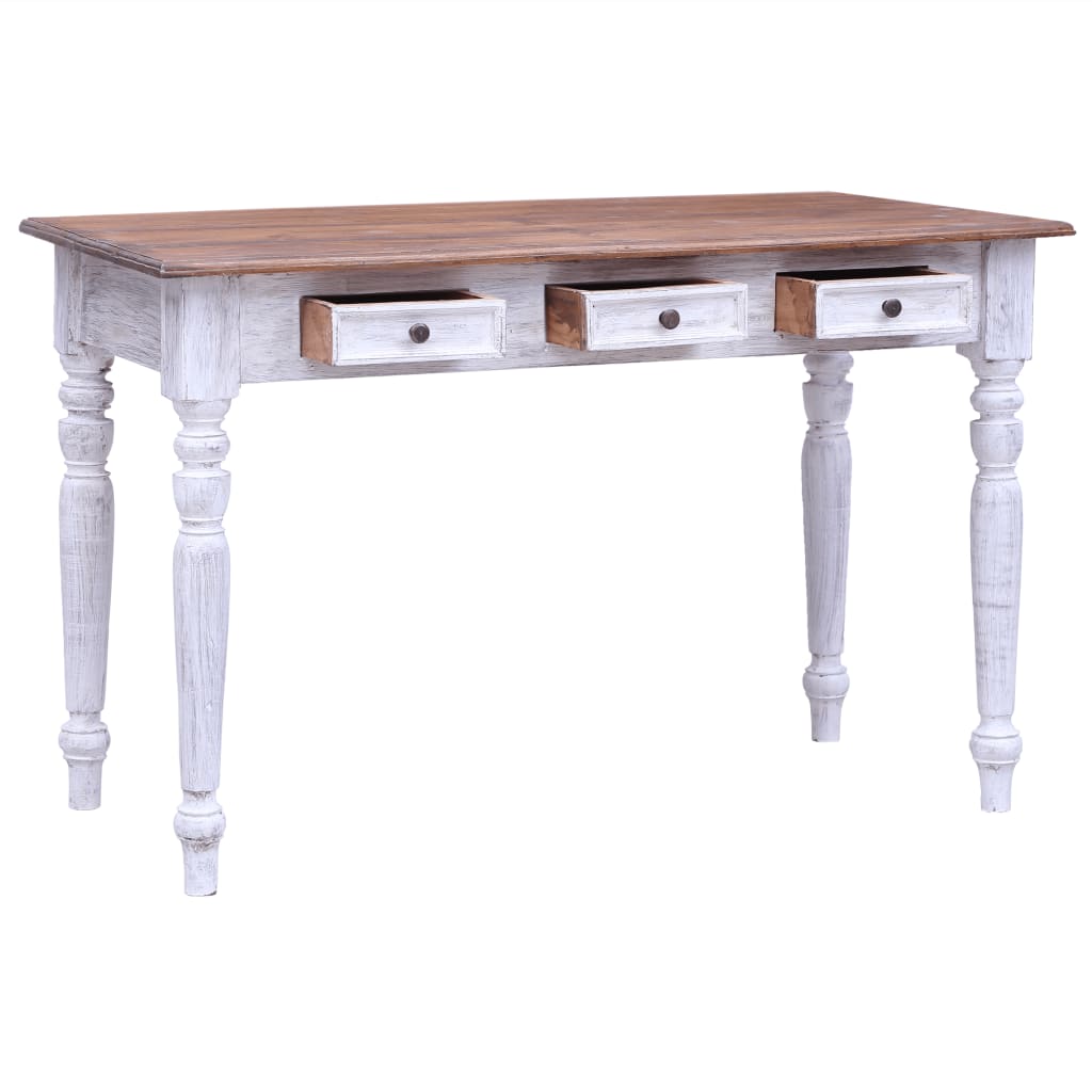 Desk with Drawers White 117x57x75 cm Solid Mahogany Wood