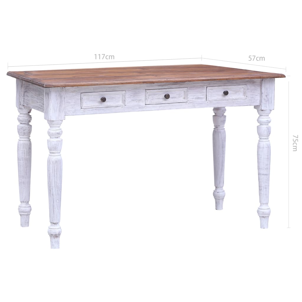 Desk with Drawers White 117x57x75 cm Solid Mahogany Wood