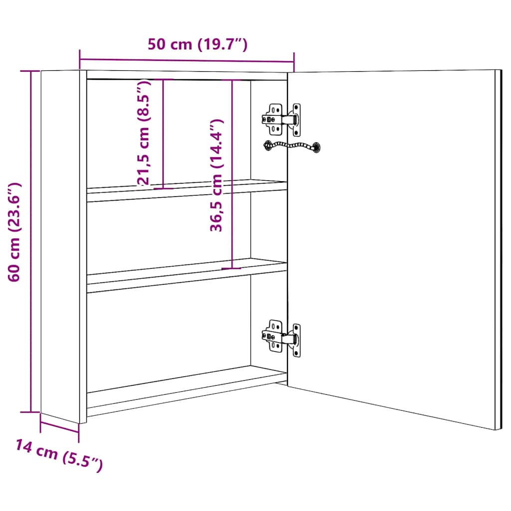 285115 vidaXL LED Bathroom Mirror Cabinet 50x13,5x60 cm