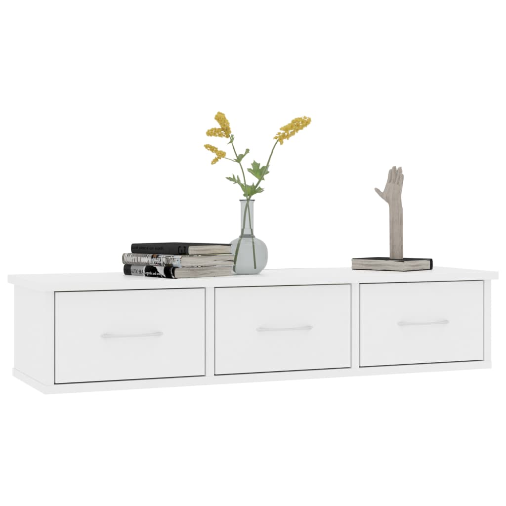 800594 vidaXL Wall-mounted Drawer Shelf White 88x26x18,5 cm Engineered Wood