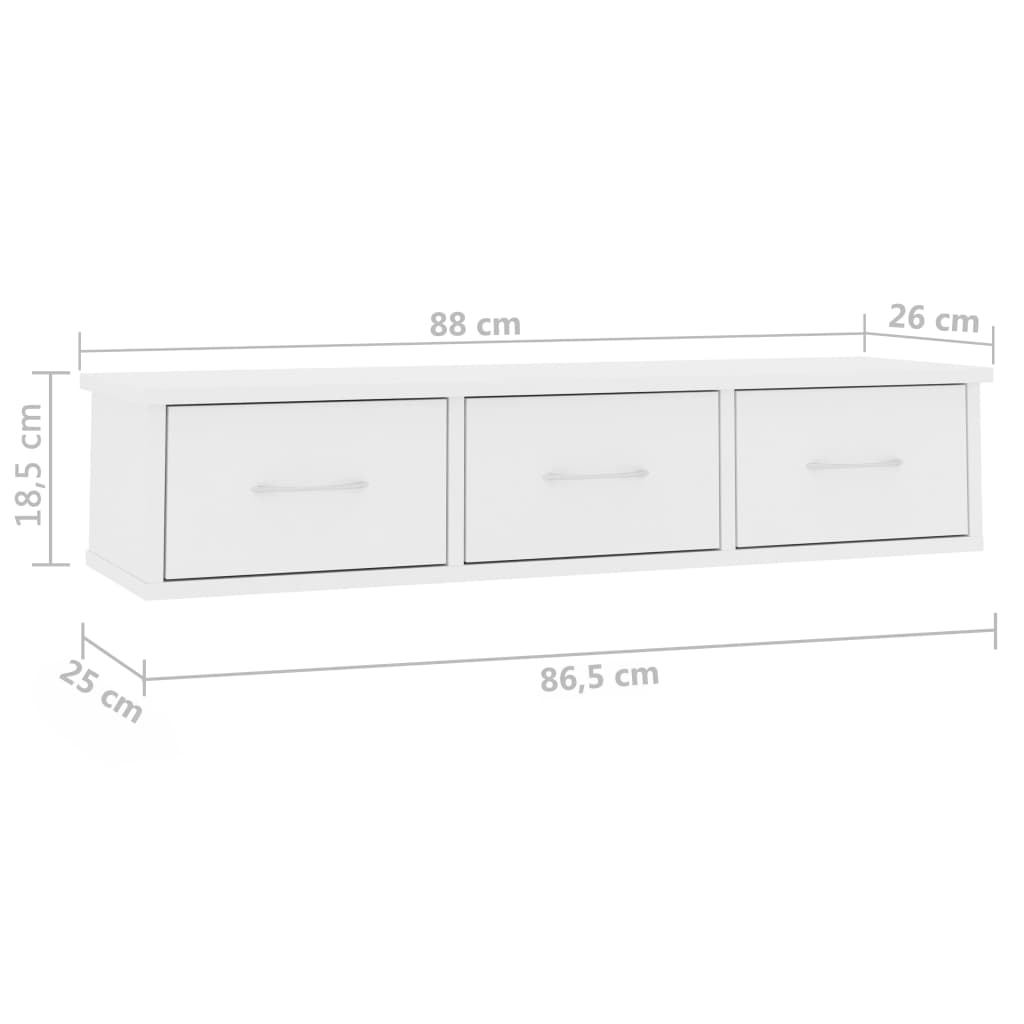 800594 vidaXL Wall-mounted Drawer Shelf White 88x26x18,5 cm Engineered Wood