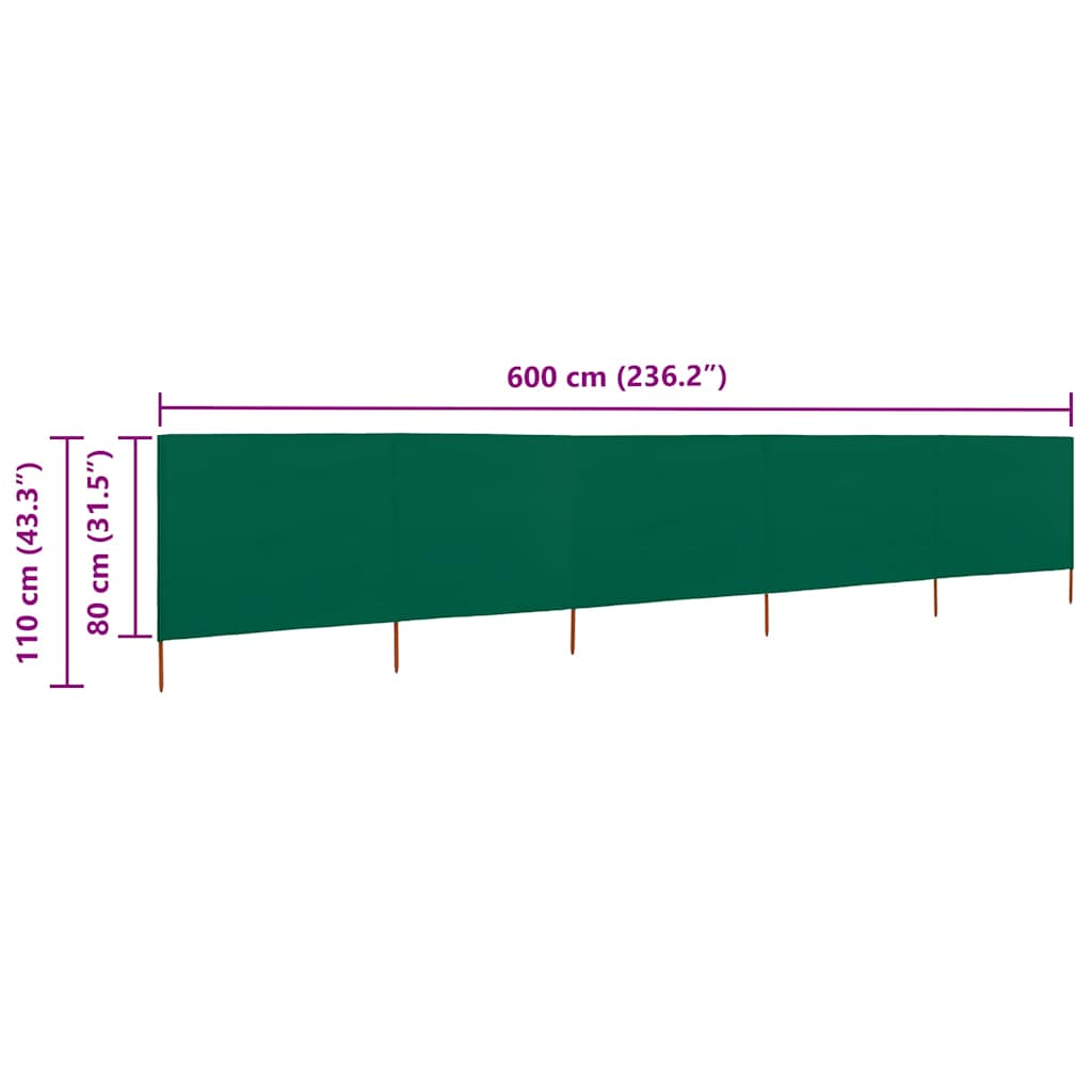 5-panel Wind Screen Fabric 600x80 cm Green