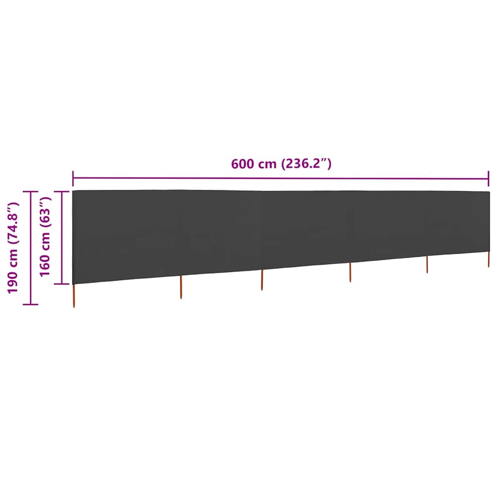 5-panel Wind Screen Fabric 600x160 cm Anthracite